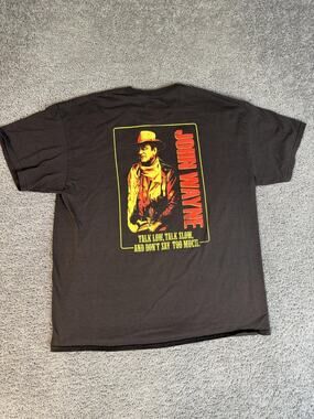 John Wayne Shirt Mens XL Brown Graphic Back Print Crew Neck Cotton Classic Fit